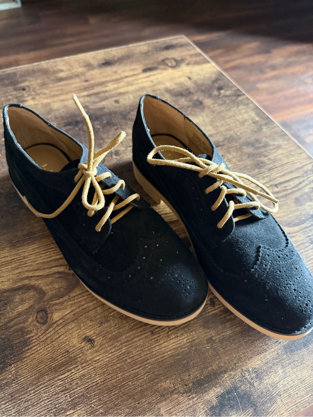 Boys Ralph Lauren Black Suede Wingtip Oxfords with Tan Laces